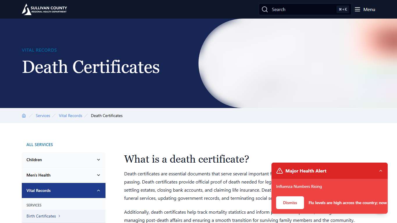 Death Certificates | Sullivan County Regional Health Department